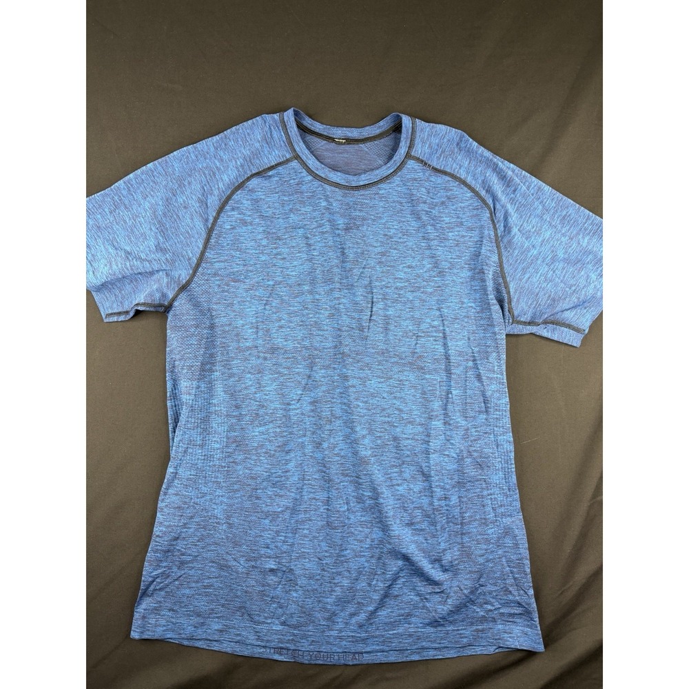 Lululemon Metal Vent Tech Blue Heather Short Sleeve Athletic Shirt Men's, L - Picture 2 of 7